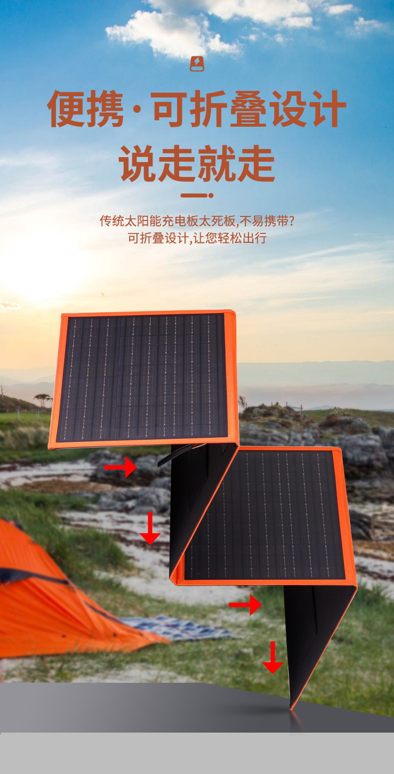 太阳能板折叠包储能移动电源60W100W120W储能系列(图10)